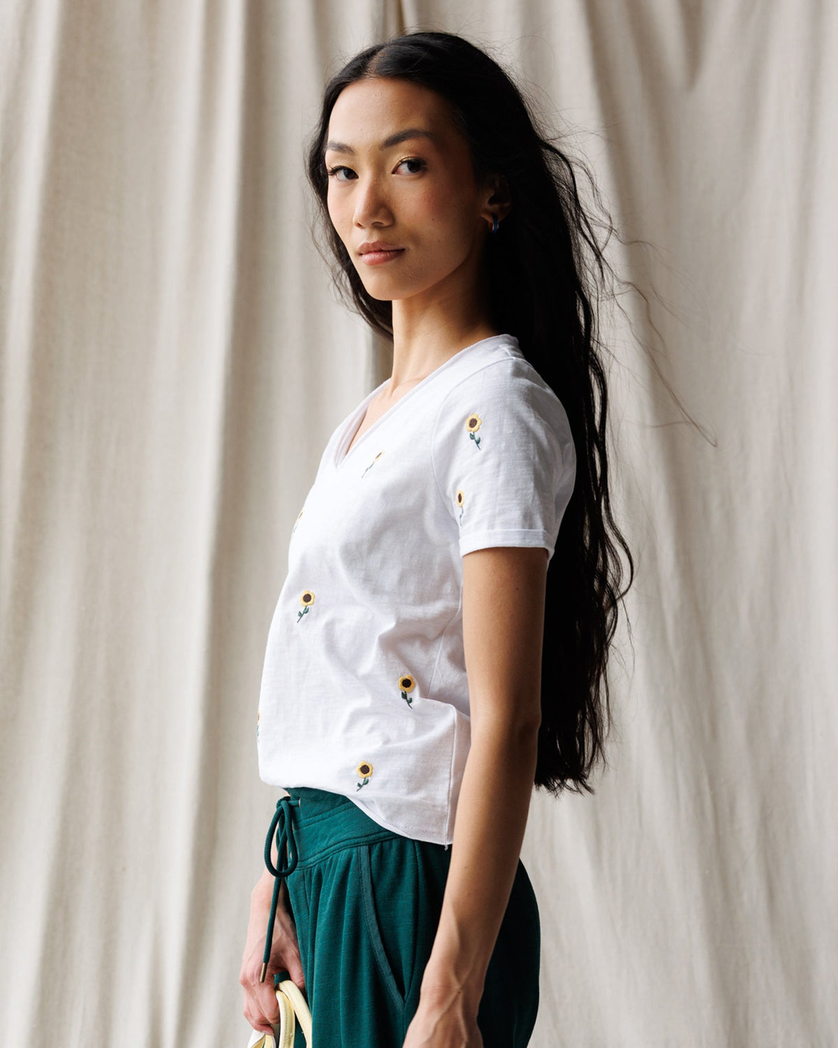 Downeast Sunflower Fields Tee, casual tops with sunflower print, featuring a comfortable fit and vibrant floral design.