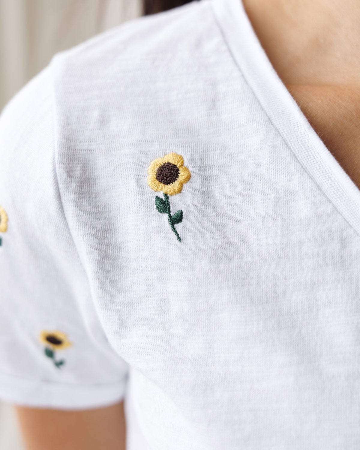 Downeast Sunflower Fields Tee, casual tops with vibrant sunflower print, comfortable fabric, perfect for spring and summer wear.