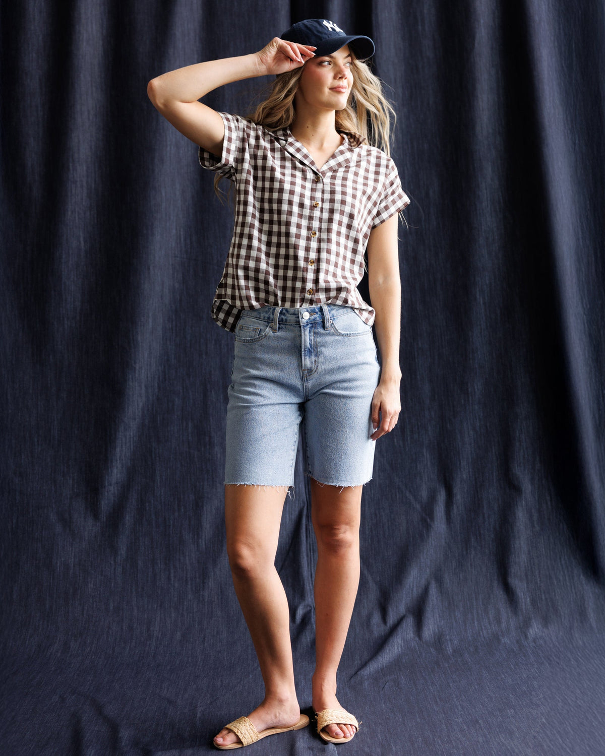 Downeast In Check Top featuring a stylish plaid pattern, long sleeves, and a relaxed fit for casual everyday wear.