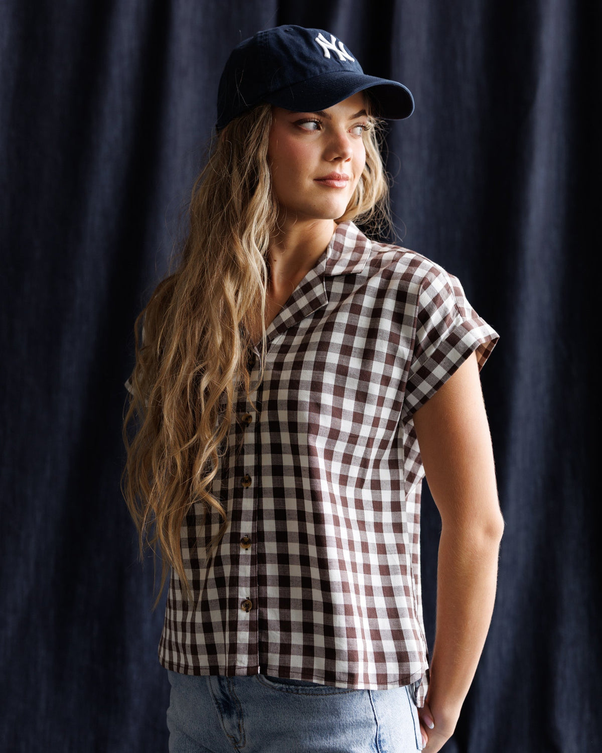 Downeast In Check Top featuring a stylish checkered pattern and relaxed fit, perfect for casual wear.
