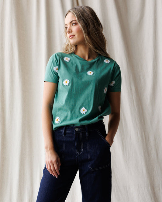 Downeast Pretty Petals Tee in soft fabric with floral pattern, casual tops perfect for everyday wear.