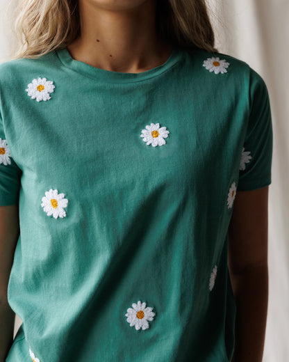 Downeast Pretty Petals Tee, casual women's top with floral pattern, soft fabric, and comfortable fit, shown in a front view.