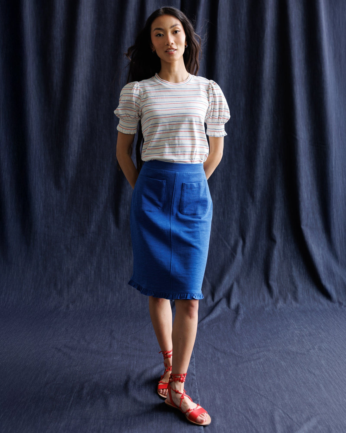 Downeast Perfect Balance Pretty Skirt with floral pattern, lightweight fabric, and fitted waist for a stylish, comfortable look.