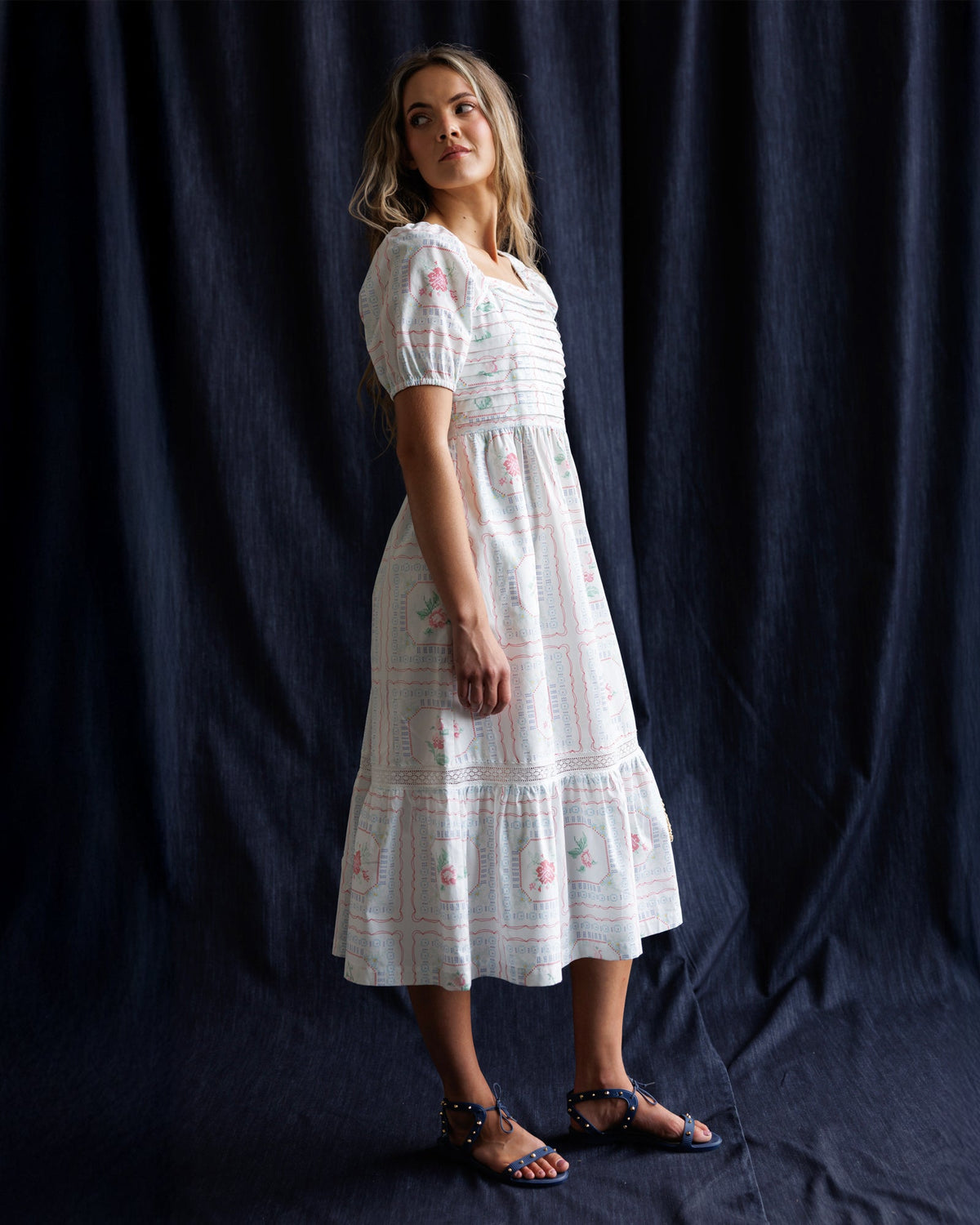 Downeast cross stitch crochet dress, a stylish women's dress featuring intricate stitching and lightweight fabric, perfect for summer wear.