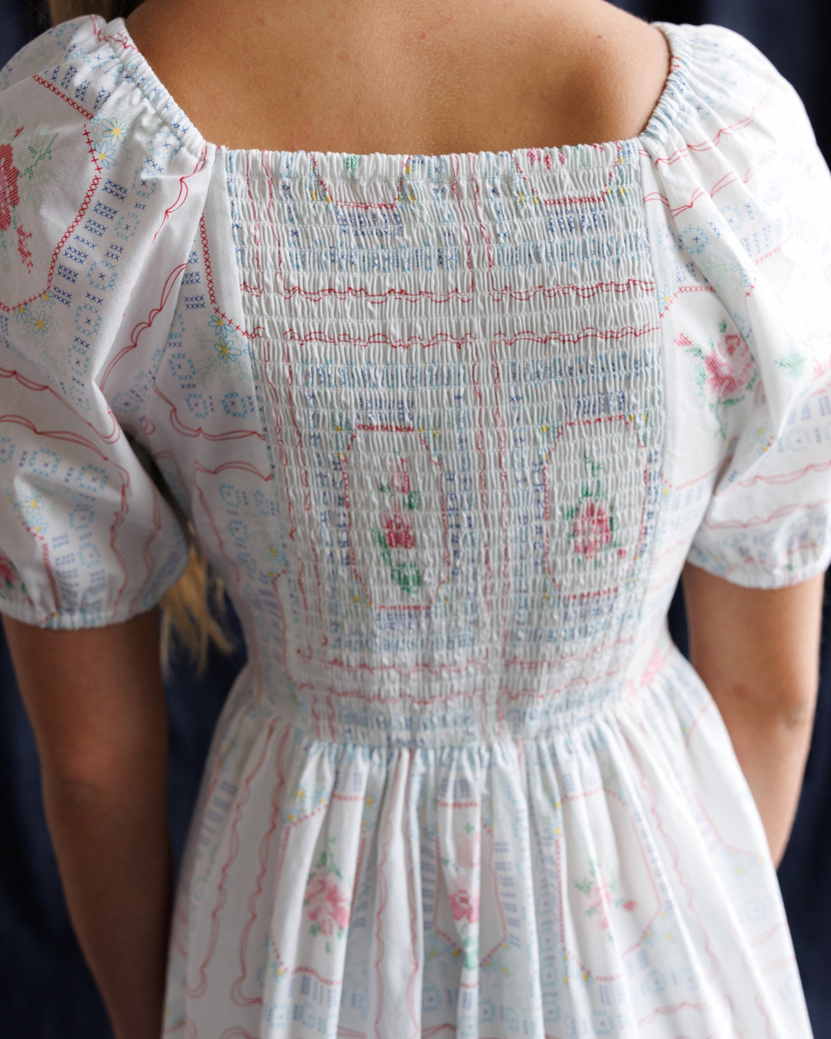 Downeast cross stitch crochet dress, a stylish women's dress with intricate detailing and a comfortable fit.