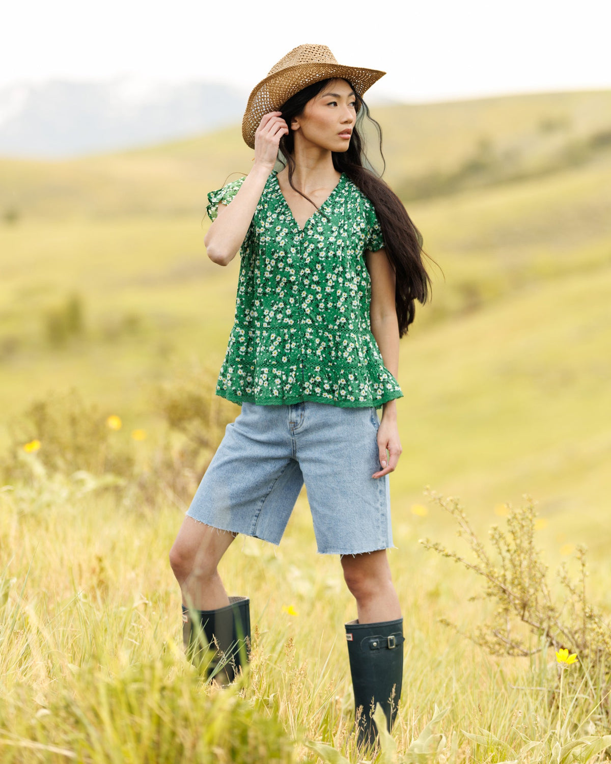 Downeast Glow Ahead top, stylish women's blouse with vibrant glow-inspired design, lightweight fabric, and casual fit.