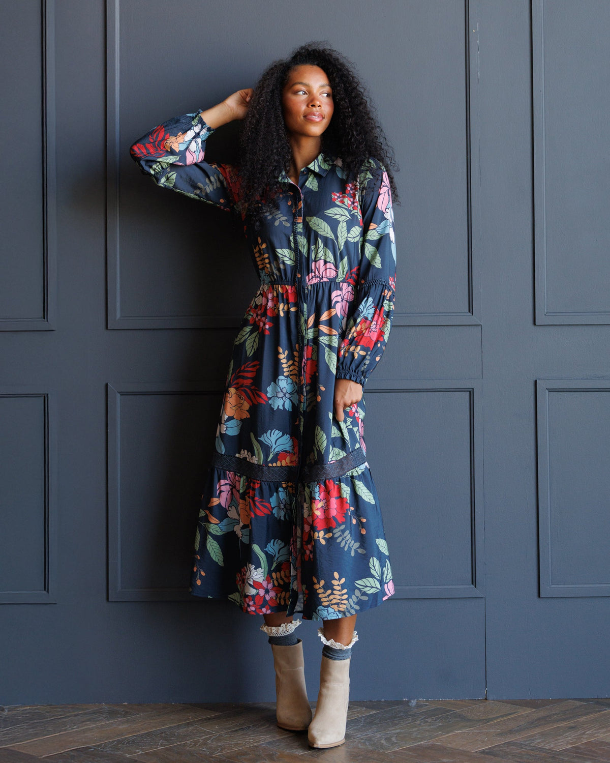 Downeast Wheatland Maxi Dress in flowy fabric with a sleeveless design and side slit, perfect for casual summer wear.
