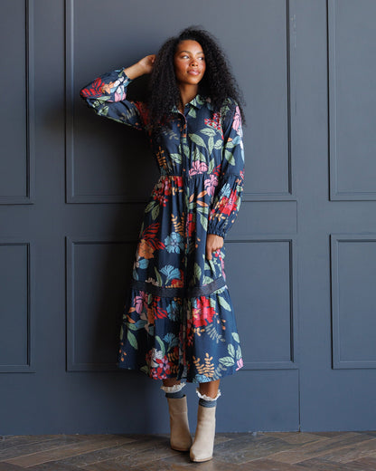 Downeast Wheatland Maxi Dress in flowy fabric with a sleeveless design and side slit, perfect for casual summer wear.