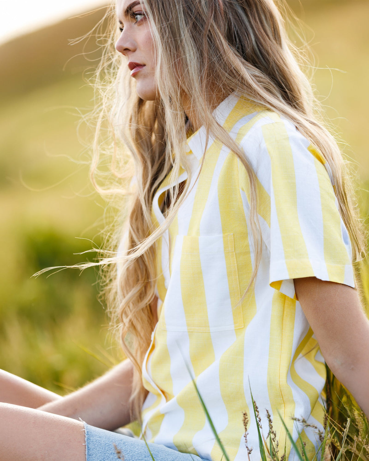Downeast Lemonade Stand Top, casual women's blouse with short sleeves and playful print, perfect for summer outfits.