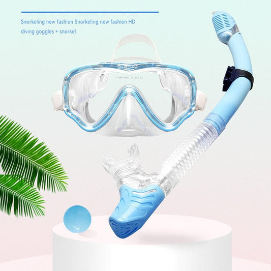 Full dry swimming mask with diving glasses and breathing tube for underwater viewing