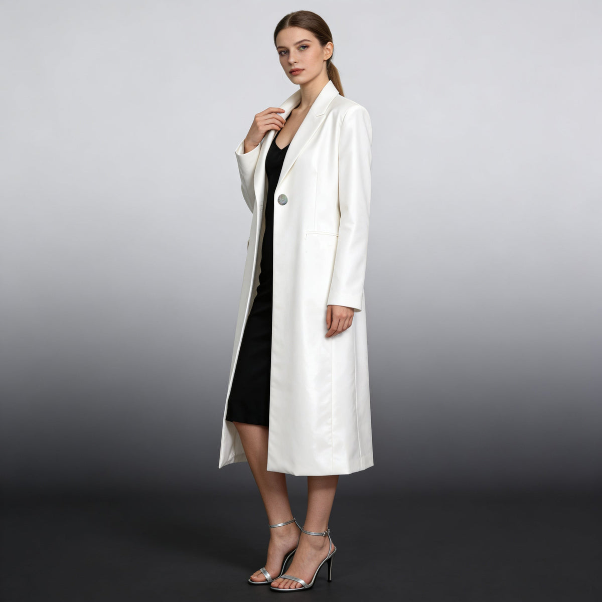 Women's commuter-style blazer-style trench coat in a designer-inspired tailored design