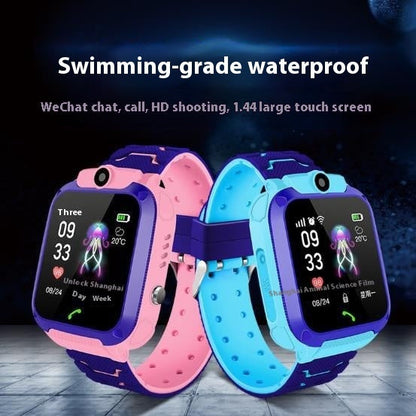 Q12 waterproof child smart phone watch by My Store, shown with colorful digital display and wristband