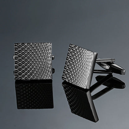 Copper black and golden silver laser metal cufflinks with geometric engraved design
