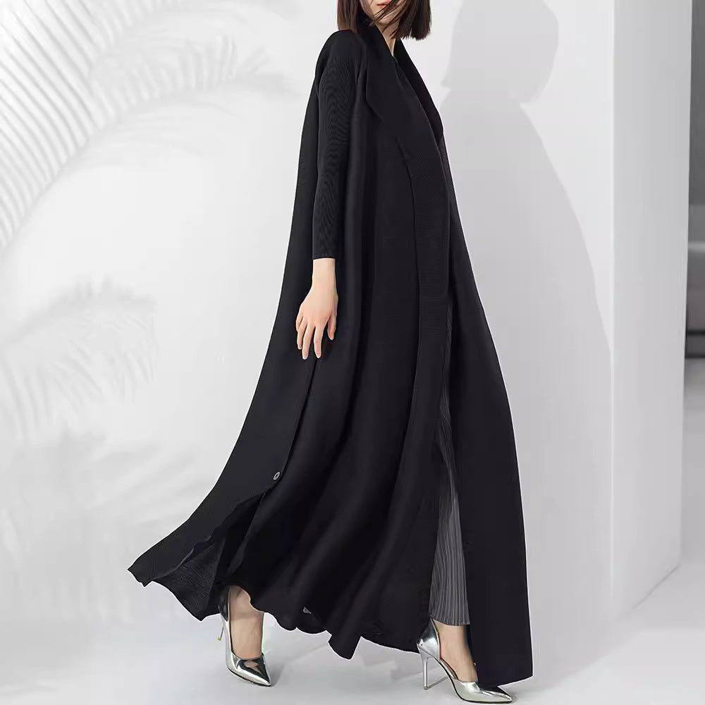 Graceful fashionable long trench coat for women, full-length tailored outerwear in a classic design