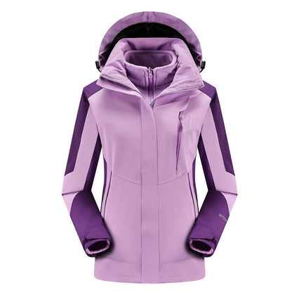 Plus-size outdoor two-piece windproof 3-in-1 jacket in a layered design