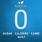 Sweetened with no sugar, Syruvia Summer Escape beverage in a colorful bottle with fresh fruit and ice cubes.