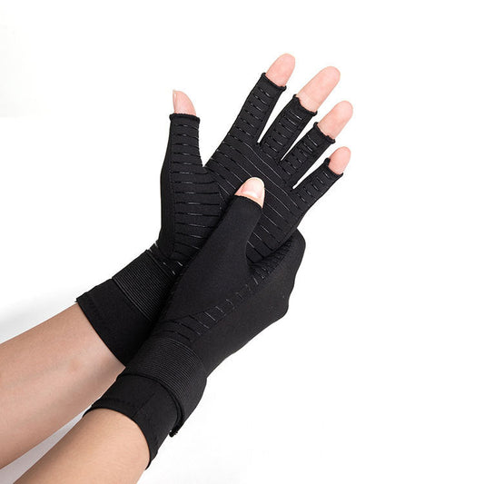 Black copper fiber finger strap cycling gloves with non-slip palms and joint support for outdoor fitness; My Store brand