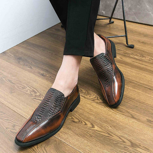 Trendy retro British slip-on leather loafers in classic design