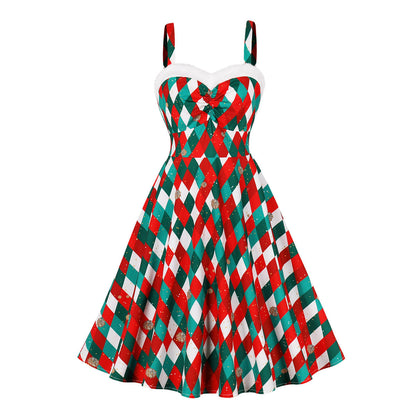 Christmas theme women's summer dress with sling straps and backless design in seasonal print