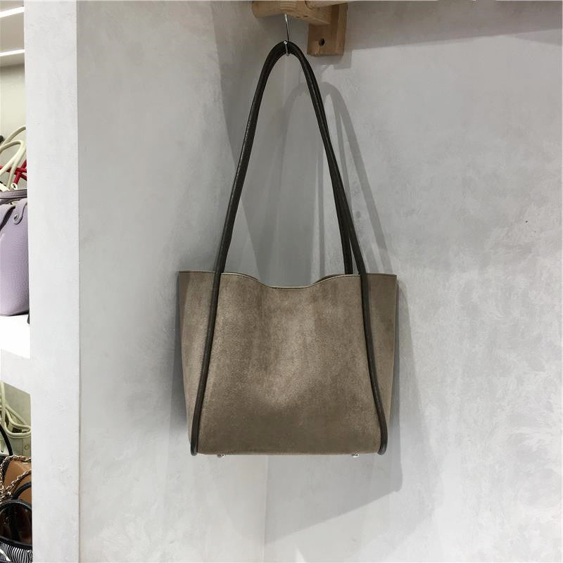 Suede tote bag, simple casual shoulder tote design in a soft structured silhouette