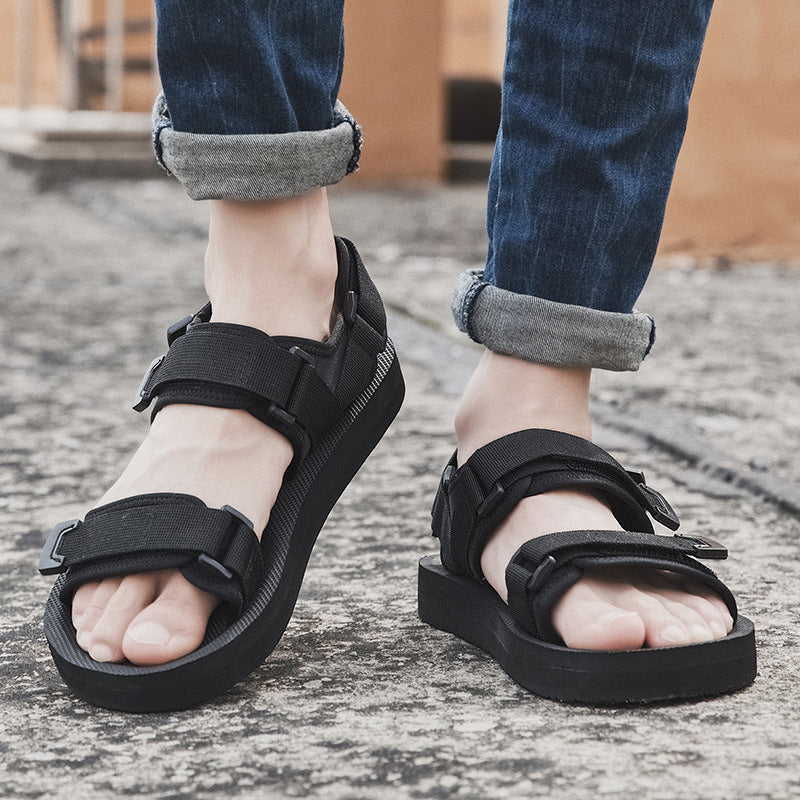 Extra-large men's summer beach sandals, open-toe design with adjustable straps and textured sole