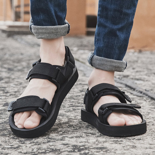 Extra-large men's summer beach sandals, open-toe design with adjustable straps and textured sole