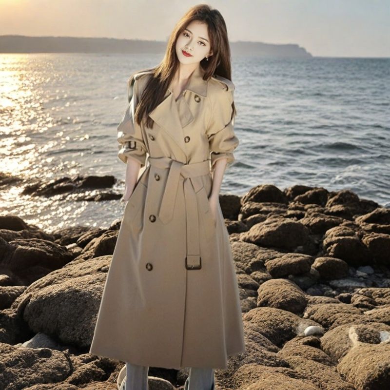 Korean-style mid-length trench coat jacket for petite women