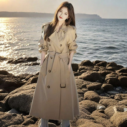 Korean-style mid-length trench coat jacket for petite women