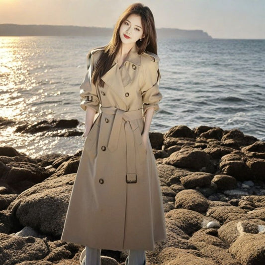 Korean-style mid-length trench coat jacket for petite women
