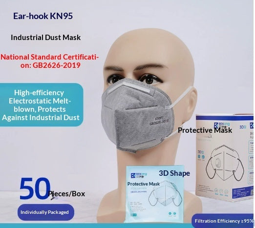 Dust-proof industrial-grade KN95 mask with sponge strip, individually packaged, front view