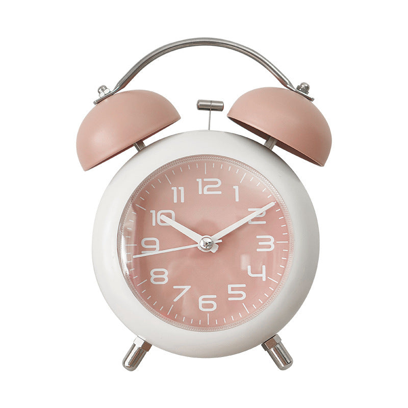 Large size mechanical metal alarm clock with twin bells and classic clock face