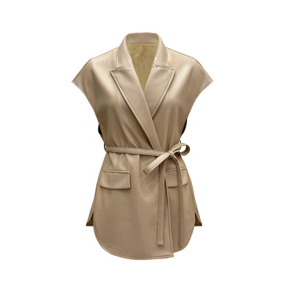 Women's sleeveless PU leather vest for fall and winter fashion trends
