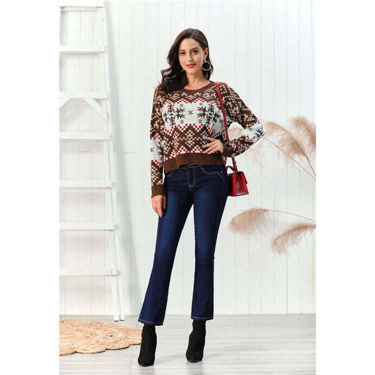 Women's Christmas pullover round neck snowflake sweater by My Store