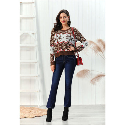 Women's Christmas pullover round neck snowflake sweater by My Store