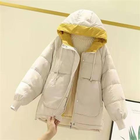 Women's short winter cotton coat in a student style, shown in a simple front view