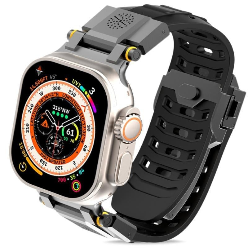Metal aromatherapy watch band with metallic links and scent holder detailing