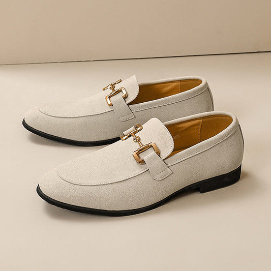 Men's casual leather shoes with metal buckles, side view