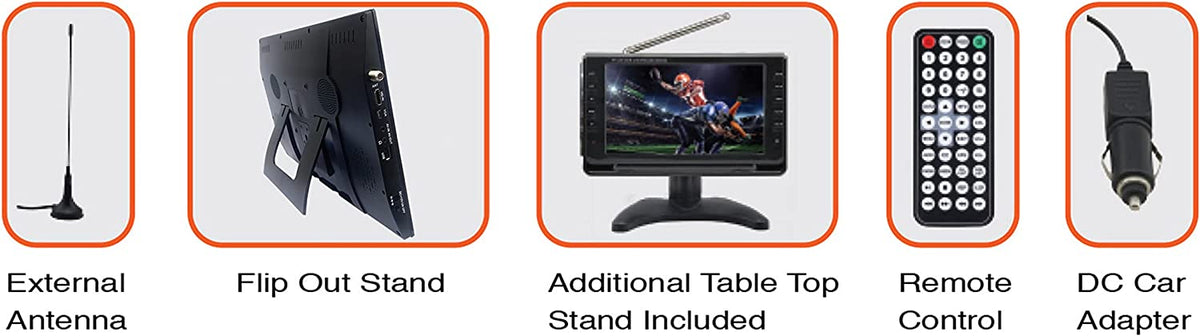 Naxa portable 14.1-inch 12V ACDC TV with digital multimedia player, showing the screen and control buttons.