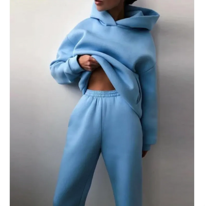 Women's hooded tracksuit by BACKUPMYFILESNOW® featuring a zip-up hoodie and matching joggers in soft fabric.