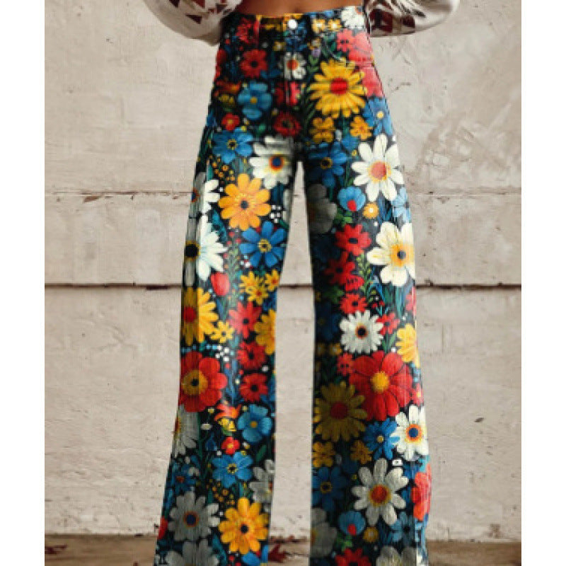 Women's thin faux denim straight-leg pants by My Store