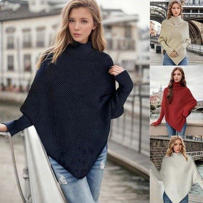 Women's irregular outerwear turtleneck sweater in a textured knit design