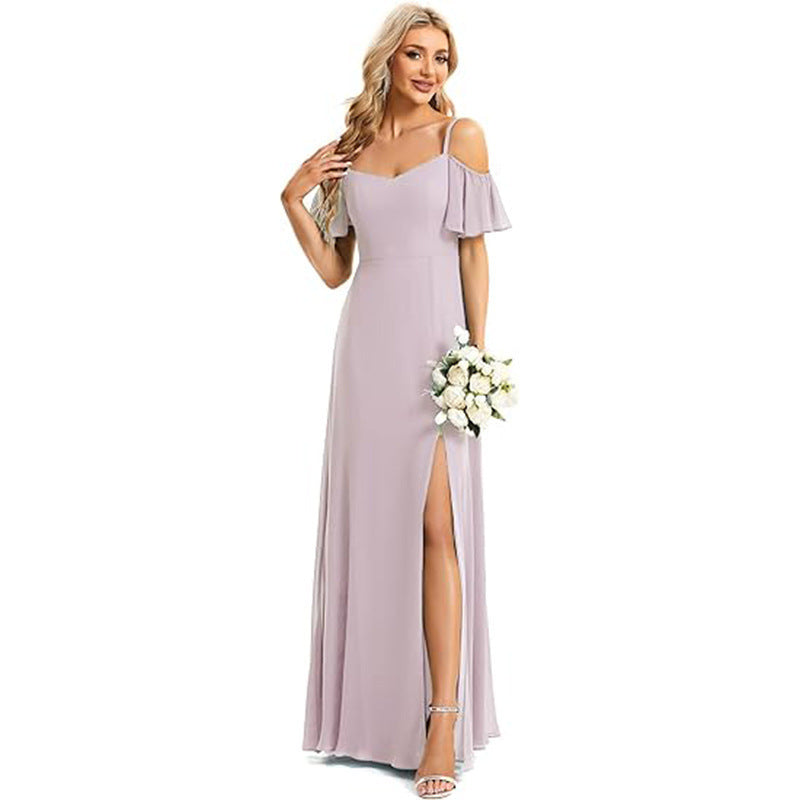 Off-shoulder chiffon maxi dress, women’s evening gown in a flowing floor-length silhouette