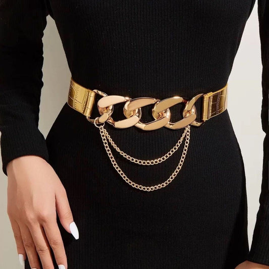 Elastic fashion suit coat decorative belt in black with adjustable buckle closure