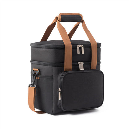 Double-layer high-capacity insulated lunch bag for picnics with thermal lining
