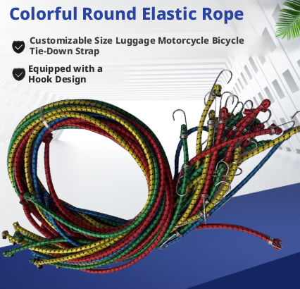 Mixed-color polypropylene elastic rope with hook and elastic band, 1 piece