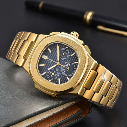 Fashionable Six-Prong Steel-Strap Business-Style Nautilus Mens Watch