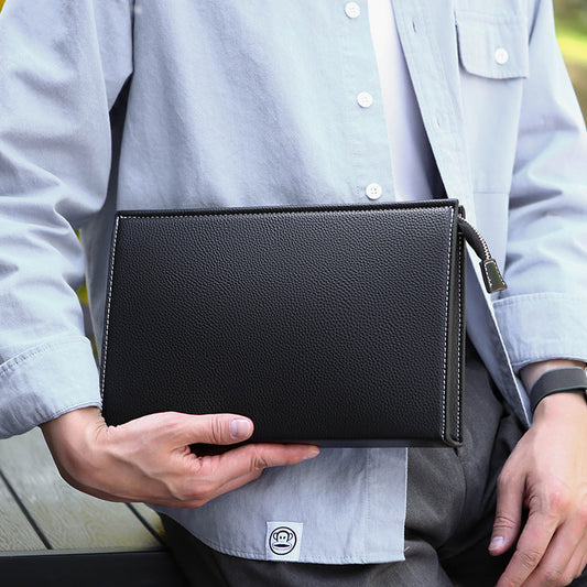 Men's soft leather clutch briefcase with sleek casual business design