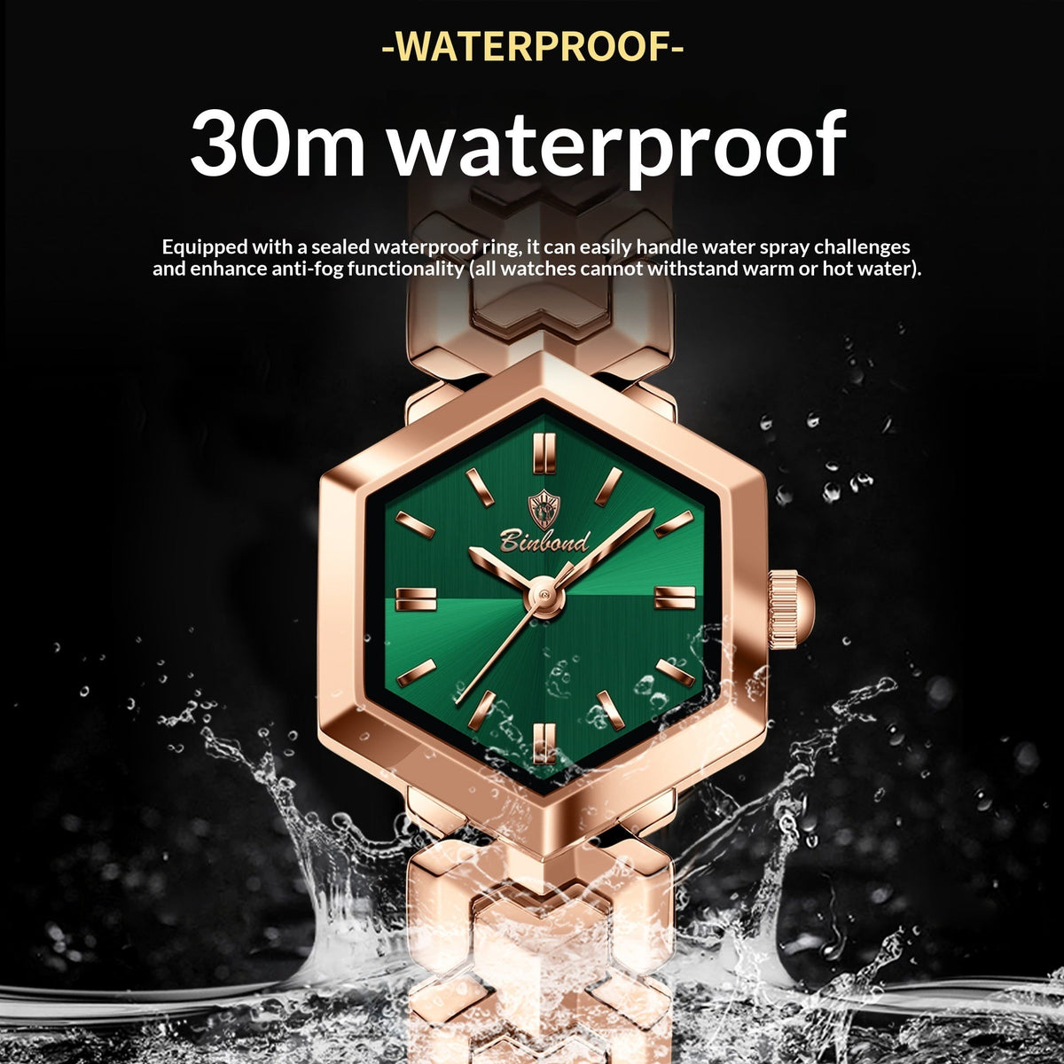 Women's octagonal waterproof quartz watch with a simple design in a visible product image