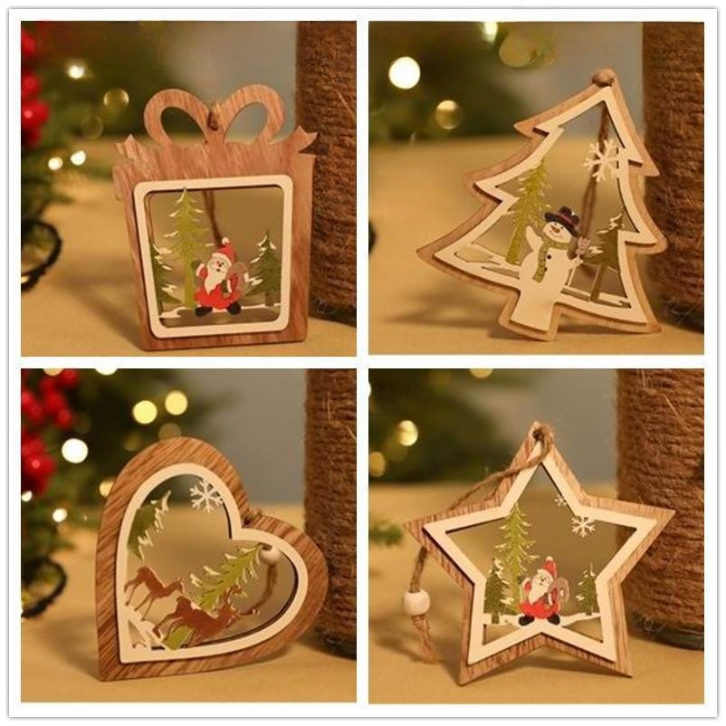 Wooden cabin Christmas decoration pendants by My Store in rustic holiday style