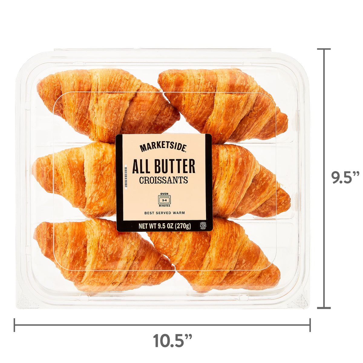 Marketside All Butter Whole Baked Croissants by BACKUPMYFILESNOW®, 9.5 oz, 6 count, fresh baked croissants with flaky golden layers.